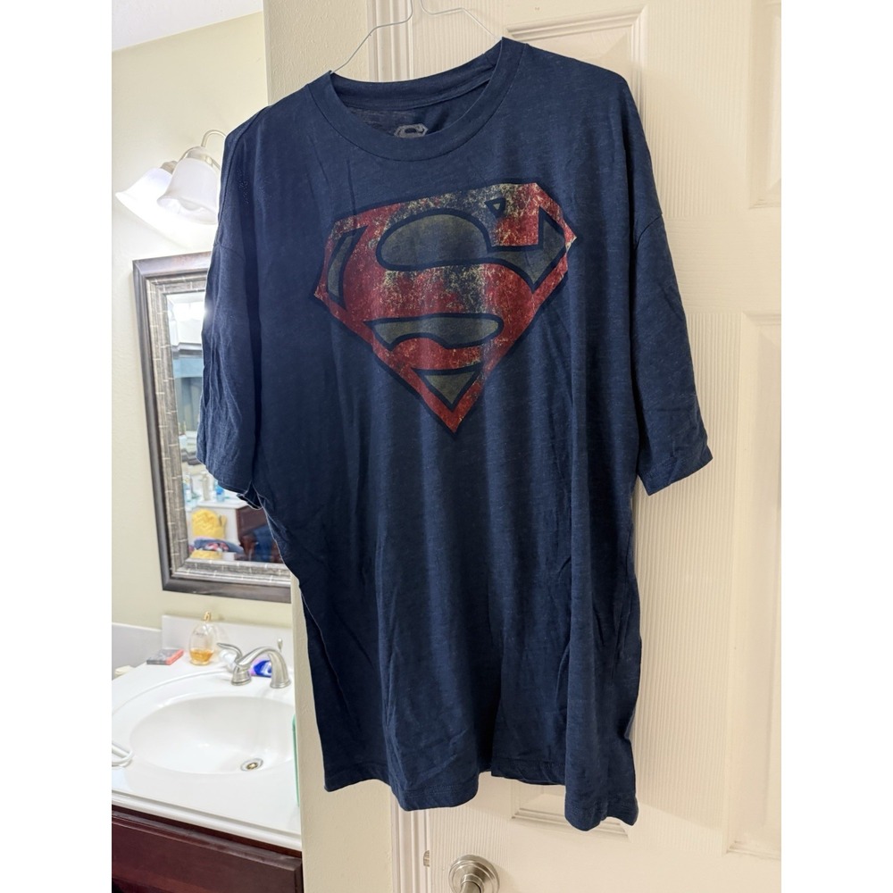 Superman DC Comics Men's T-Shirt Distressed Emblem 3XL Blue Short Sleeve Cotton